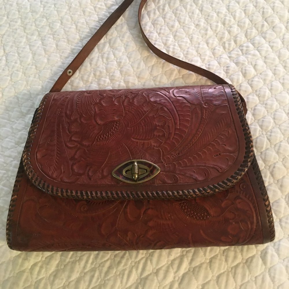 Vintage Mexican Western tooled leather bag